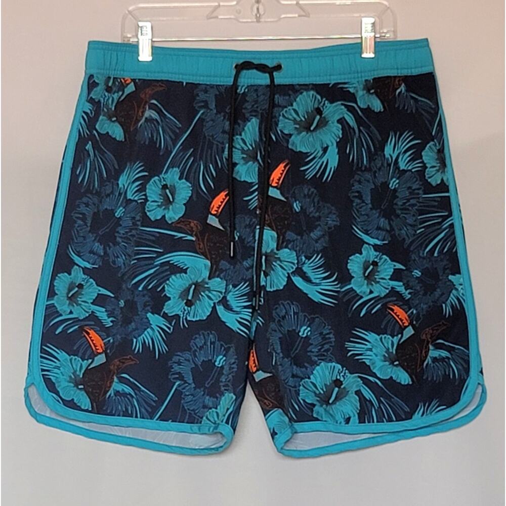 Mens Drawstring Board Shorts Swim Trunks with Pockets & Lining Tropical Sz: XL